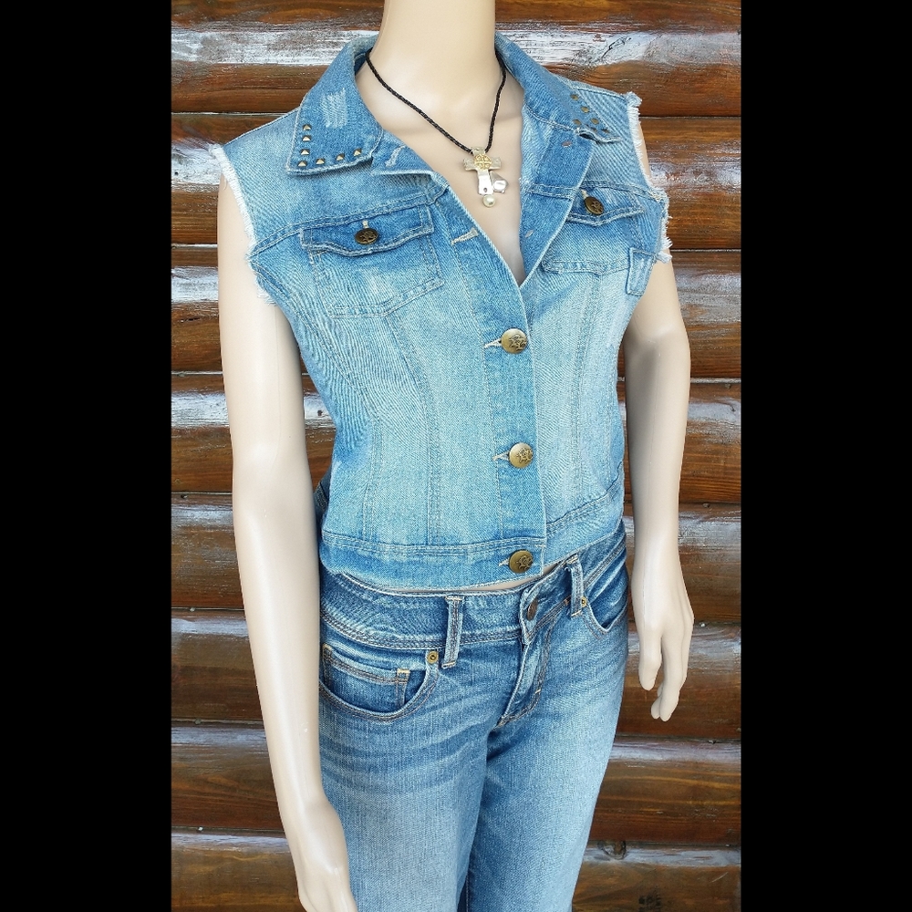 Boom Boom Distressed Blue Jean Vest